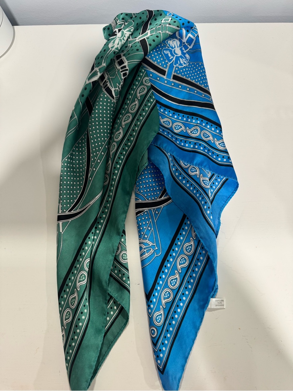 Reversible Paisley Bandana Scarf in Teal and Royal Blue